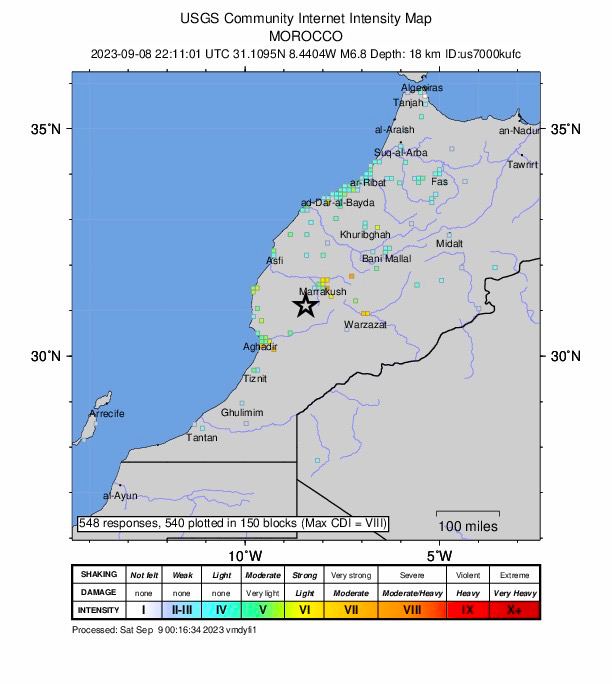 摩洛哥南部8日23时11分发生6.8级地震