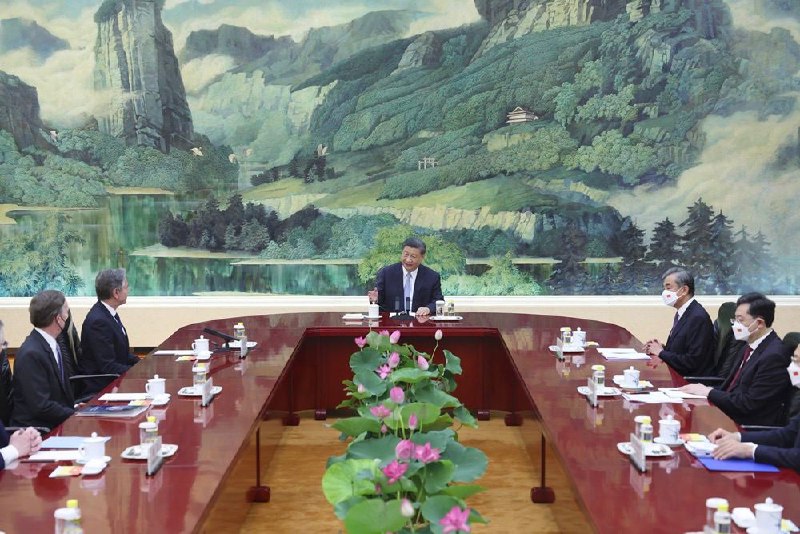 美国国务卿布林肯19日先后会见王毅和习近平